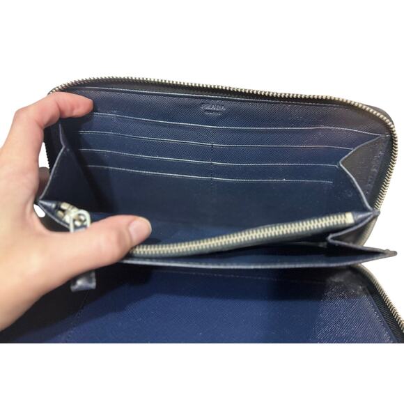 Auth Prada Blue Saffiano Leather Organizer Wallet Large - Picture 13 of 16